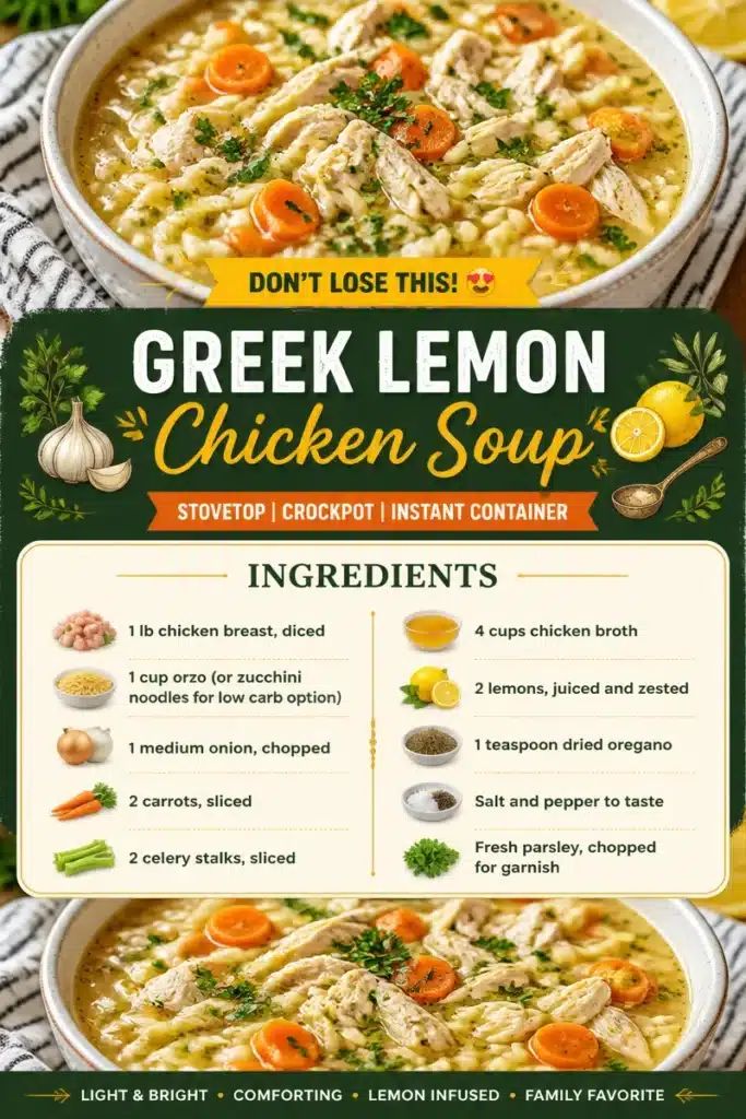 Bowl of Greek lemon chicken soup garnished with herbs and lemon slices