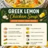Bowl of Greek lemon chicken soup garnished with herbs and lemon slices