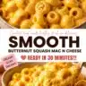 Bowl of healthy creamy butternut squash mac and cheese with fresh herbs