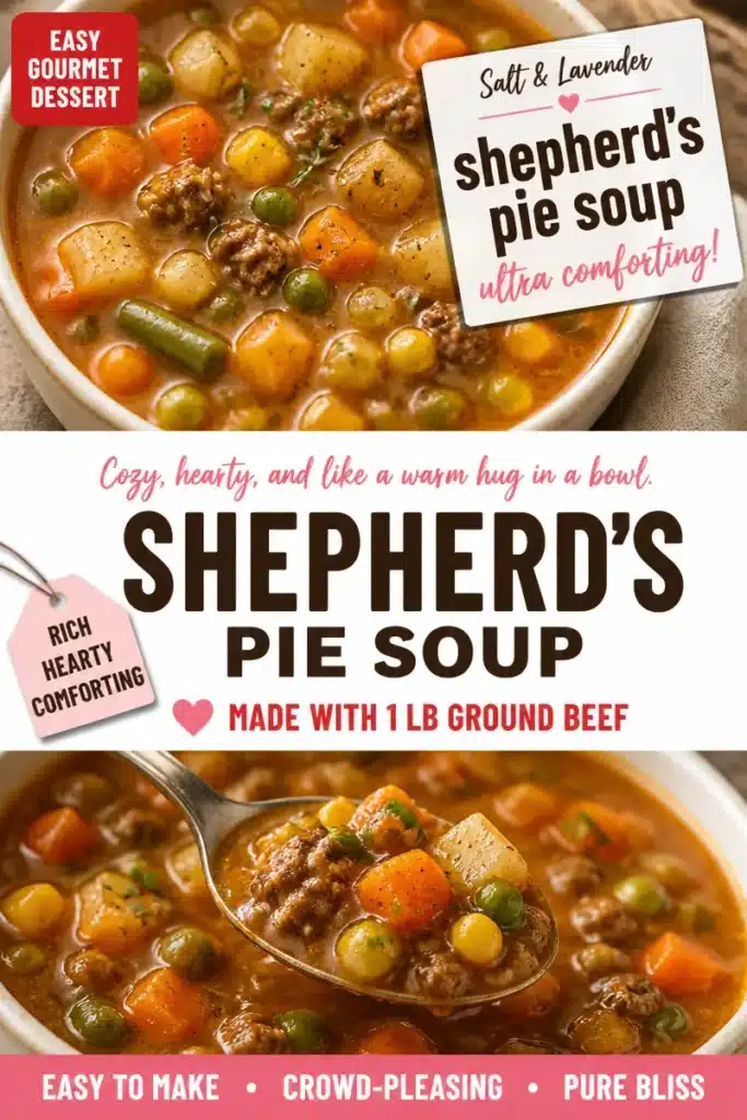 Bowl of hearty Shepherd's Pie Soup topped with fresh herbs and served hot