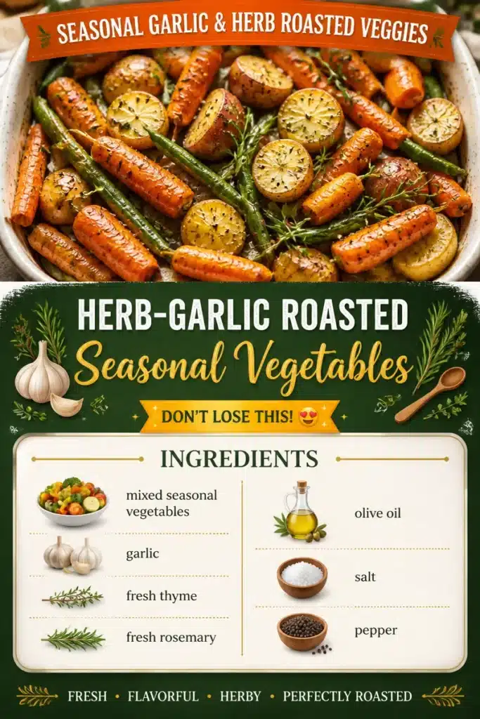 Herb-garlic roasted seasonal vegetables served in a bowl