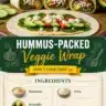 Hummus veggie wrap filled with fresh vegetables and served on a plate.