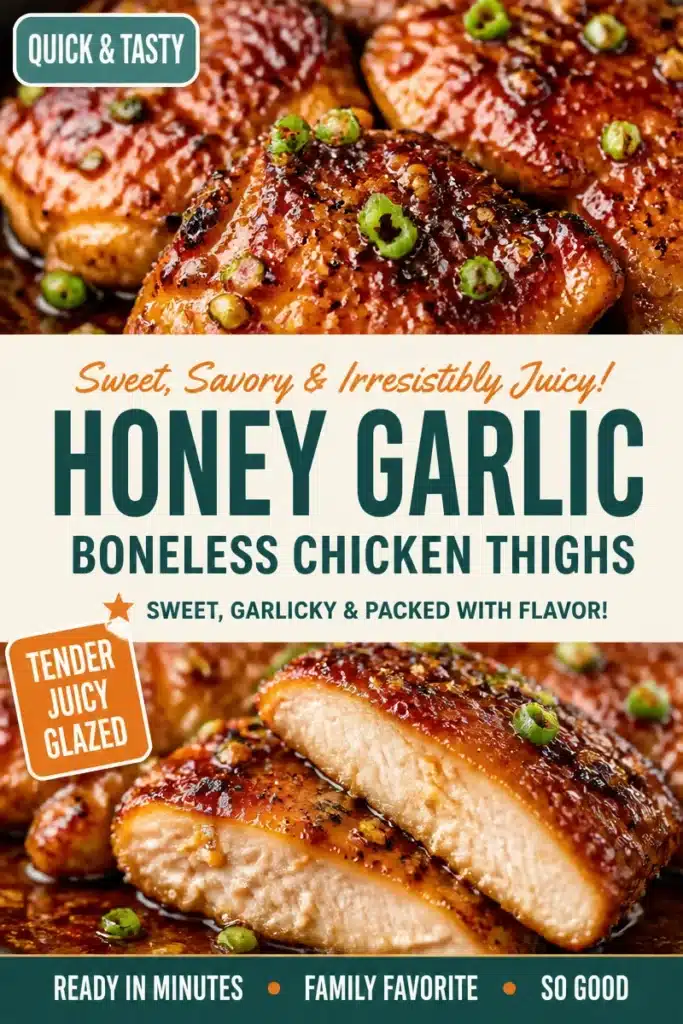 Juicy boneless chicken thighs with honey and garlic glaze