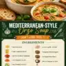 Bowl of Mediterranean-Style Orzo Soup with vegetables and herbs