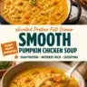 Bowl of creamy pumpkin chicken soup with herbs and spices