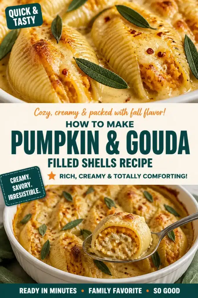 Pumpkin and Gouda stuffed shells with brown butter and sage Alfredo sauce