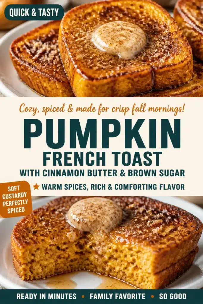 Delicious Pumpkin French Toast with Cinnamon Butter and Brown Sugar topping