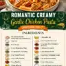 Creamy Garlic Chicken Pasta dish in a romantic setting