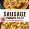 Bowl of homemade Sausage Potato Soup with fresh herbs and vegetables