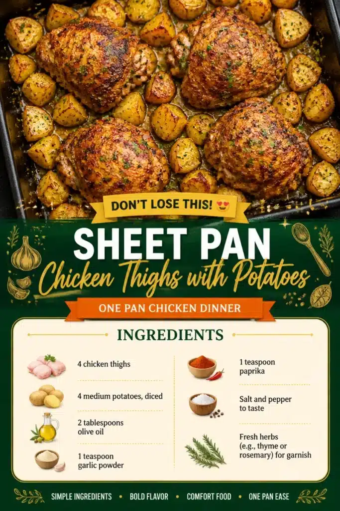 Sheet Pan Chicken Thighs with Potatoes roasted to perfection