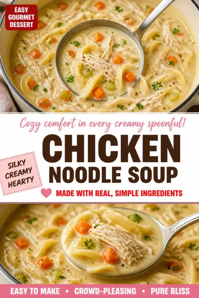 Silky Cream Chicken Soup in a bowl garnished with herbs