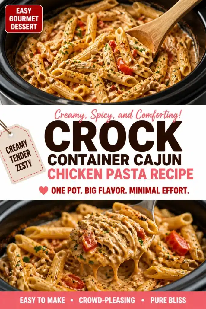 Delicious Slow Cooker Cajun Chicken Pasta in a bowl with fresh herbs