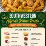 Delicious Southwestern Alfredo penne pasta topped with herbs and spices