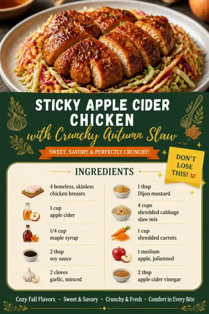 Delicious sticky apple cider chicken served with crunchy autumn slaw