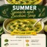 Bowl of summer spinach and zucchini soup garnished with fresh herbs