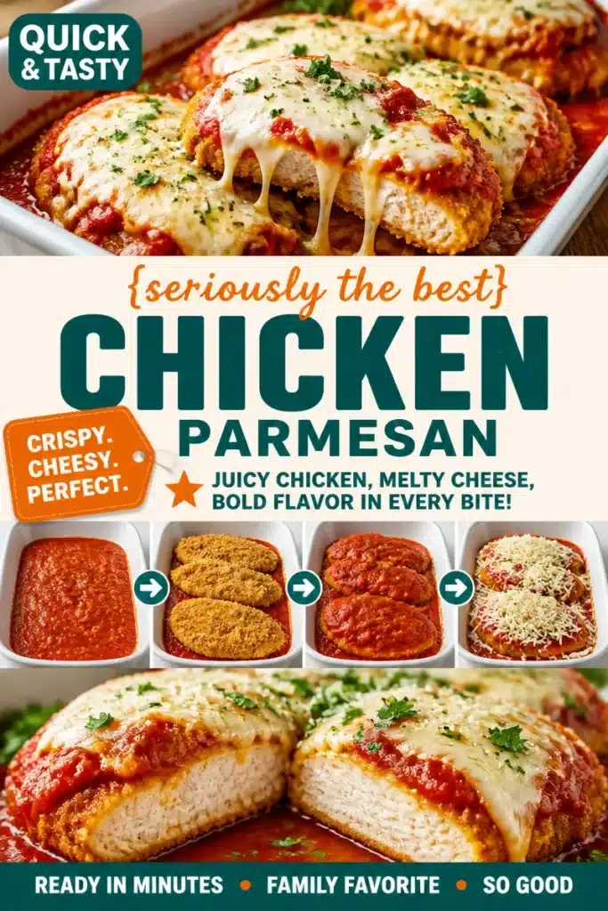 Delicious chicken parmesan on a plate with cheese and marinara sauce