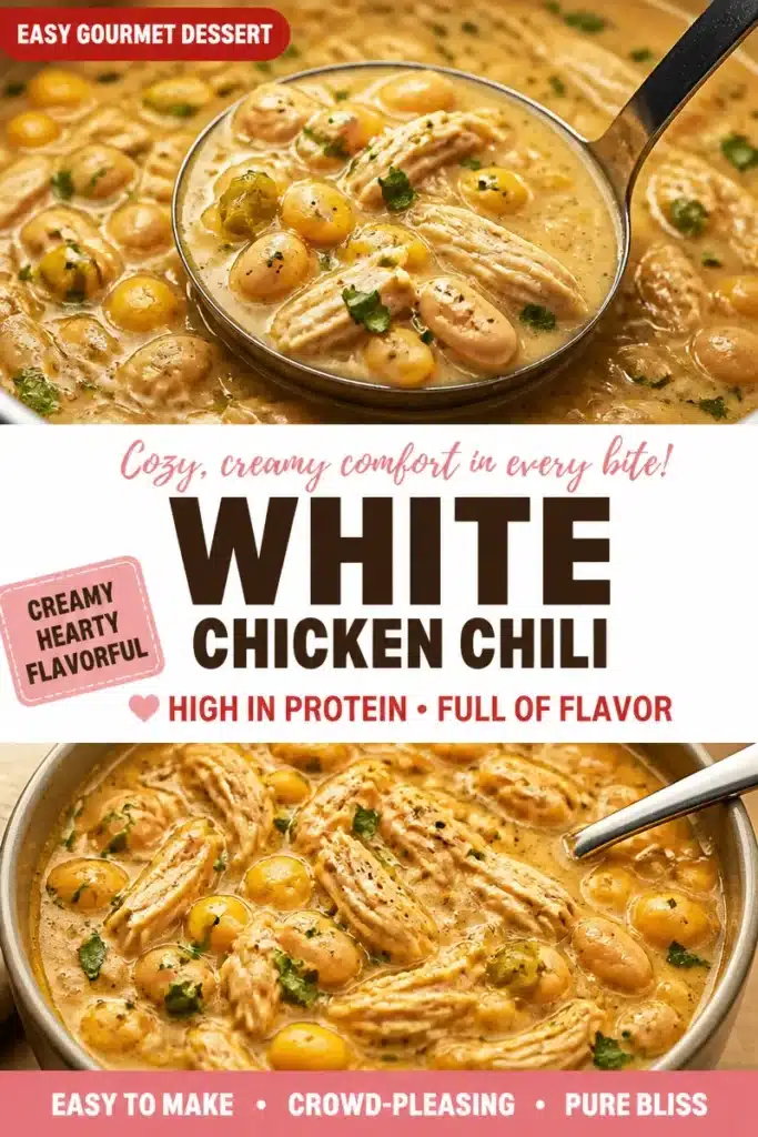 A hearty bowl of the best white chicken chili topped with cilantro and lime.
