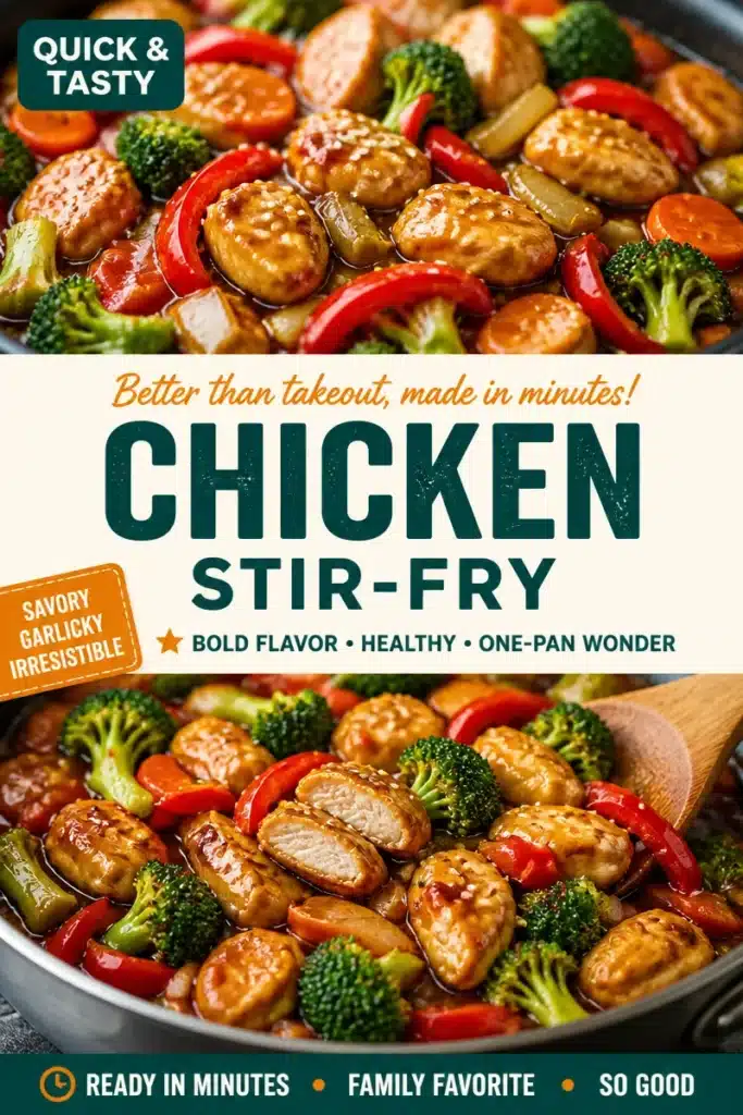 Delicious chicken stir-fry with colorful vegetables in a pan