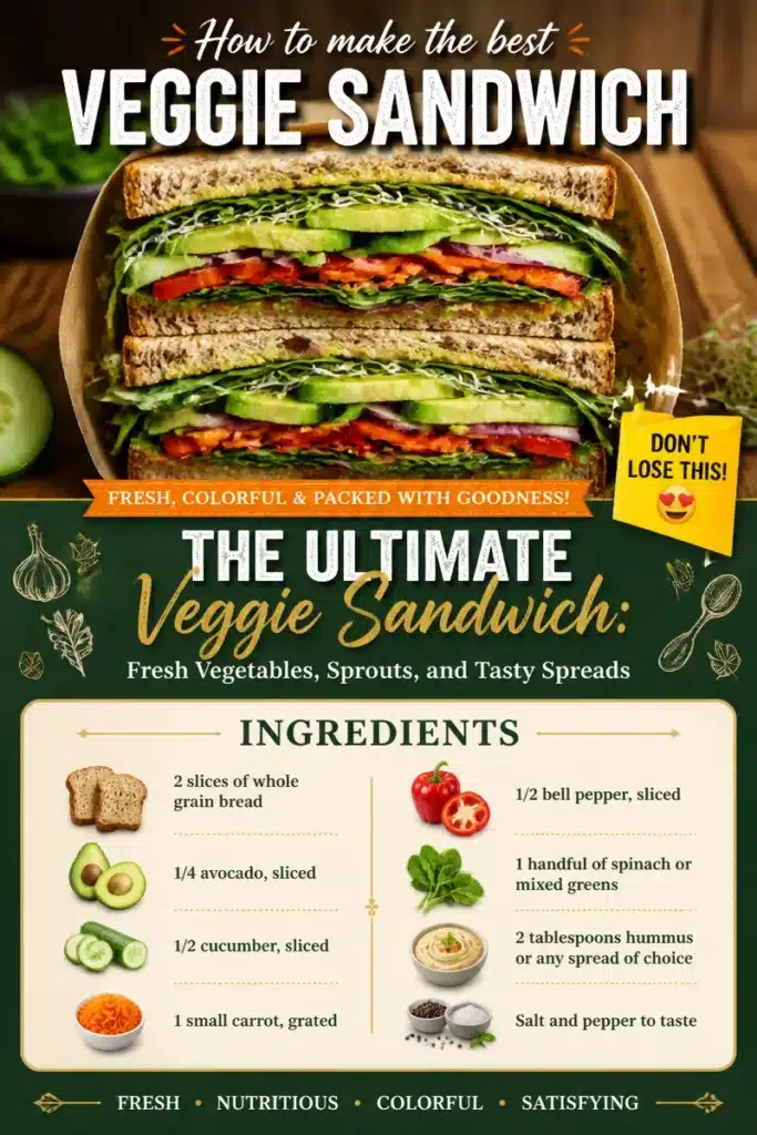 Ultimate veggie sandwich with fresh vegetables, sprouts, and tasty spreads