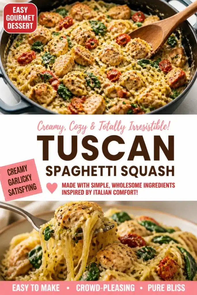 Delicious Tuscan spaghetti squash dish topped with fresh herbs and sauce