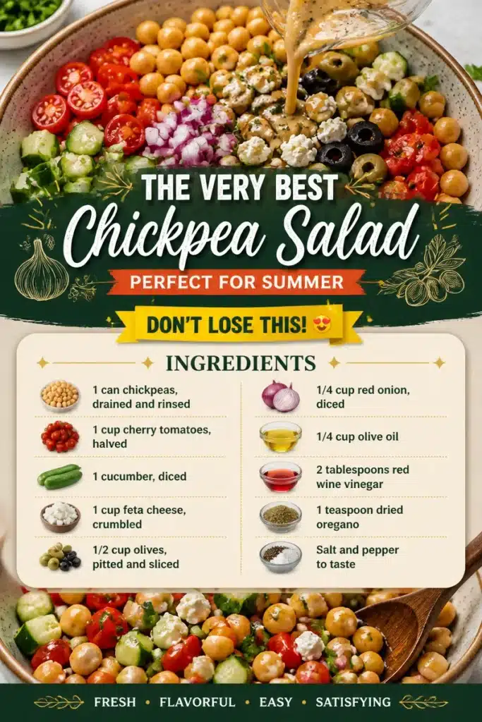 Colorful ultimate chickpea salad with fresh vegetables and dressing