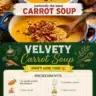 Bowl of velvety carrot soup garnished with fresh herbs