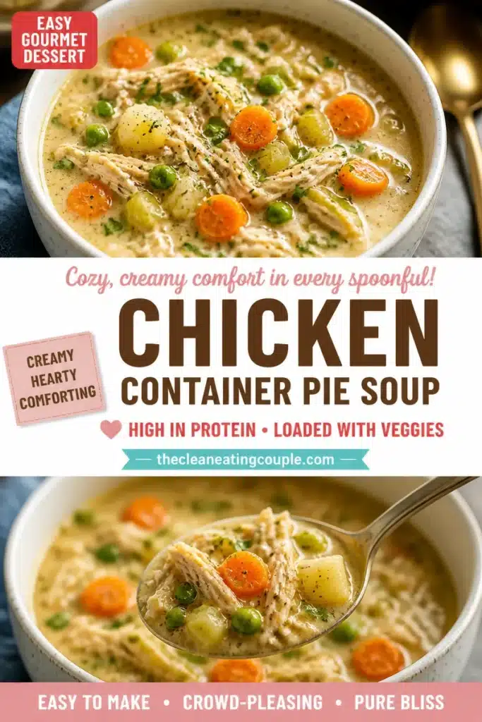 Bowl of wholesome Chicken Pot Pie Soup with vegetables and chicken