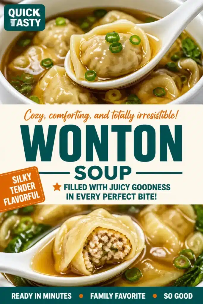 Bowl of aromatic wonton soup with dumplings and green onions