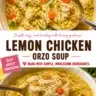Bright lemon chicken soup with orzo in a bowl garnished with herbs