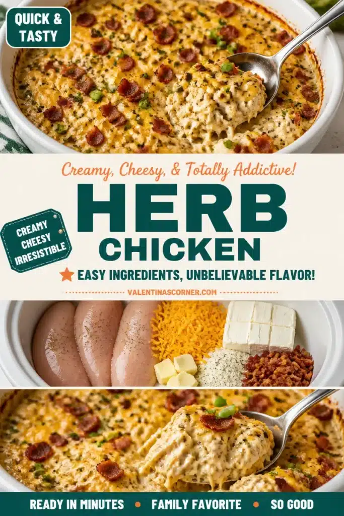 Bowl of Cheesy Crack Chicken garnished with herbs