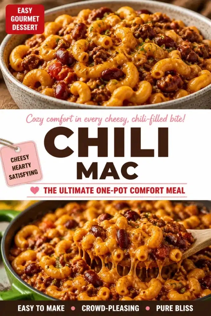 Delicious bowl of Chili Mac served with cheese and toppings