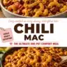 Delicious bowl of Chili Mac served with cheese and toppings