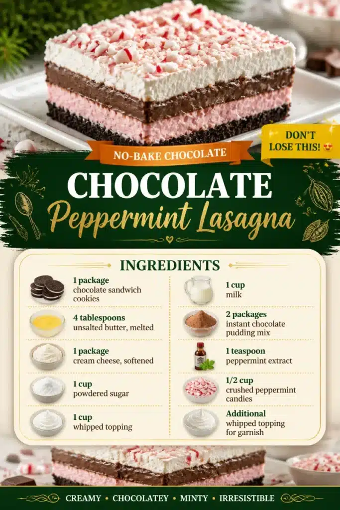 Delicious Chocolate Peppermint Lasagna served on a festive plate