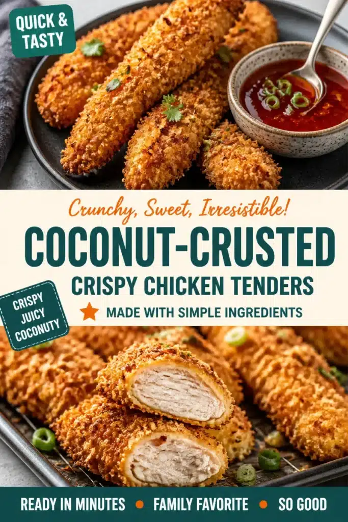 Crispy Coconut-Crusted Chicken Tenders served on a plate
