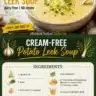 Bowl of creamy potato leek soup garnished with fresh herbs