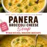 Bowl of creamy broccoli cheddar soup garnished with fresh broccoli and cheese