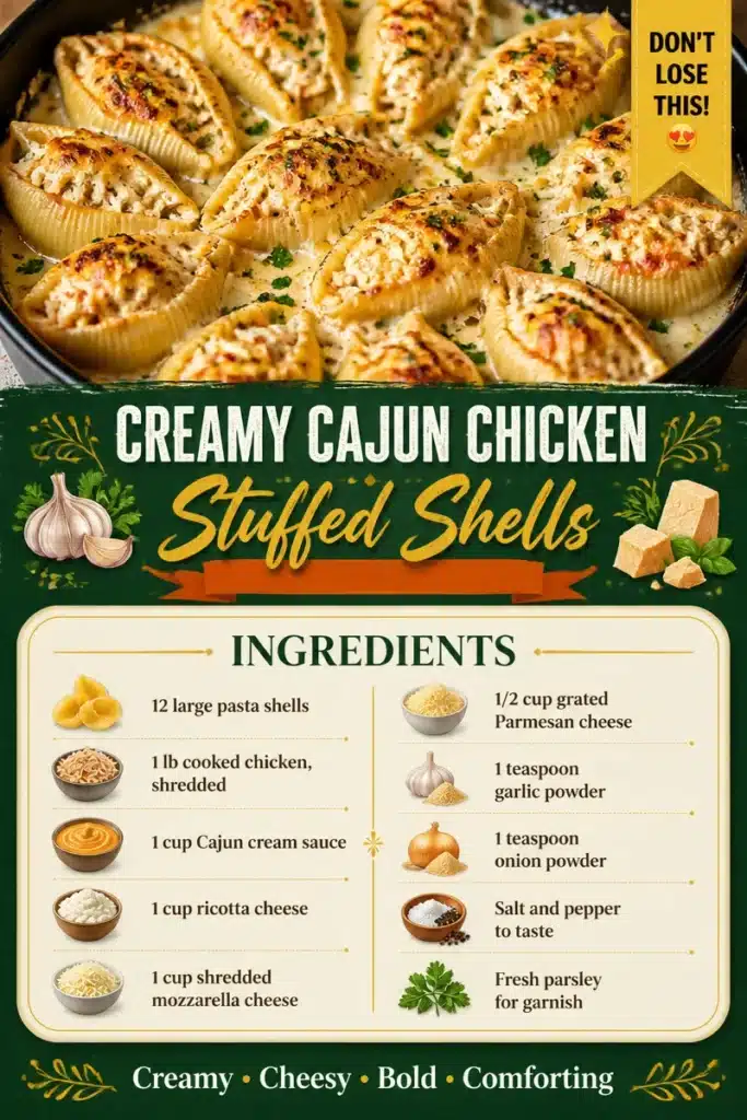 Creamy Cajun chicken stuffed shells topped with herbs