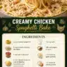 Creamy chicken spaghetti bake ready to serve in a casserole dish.