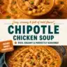 Bowl of creamy chipotle chicken soup with fresh ingredients and spices.