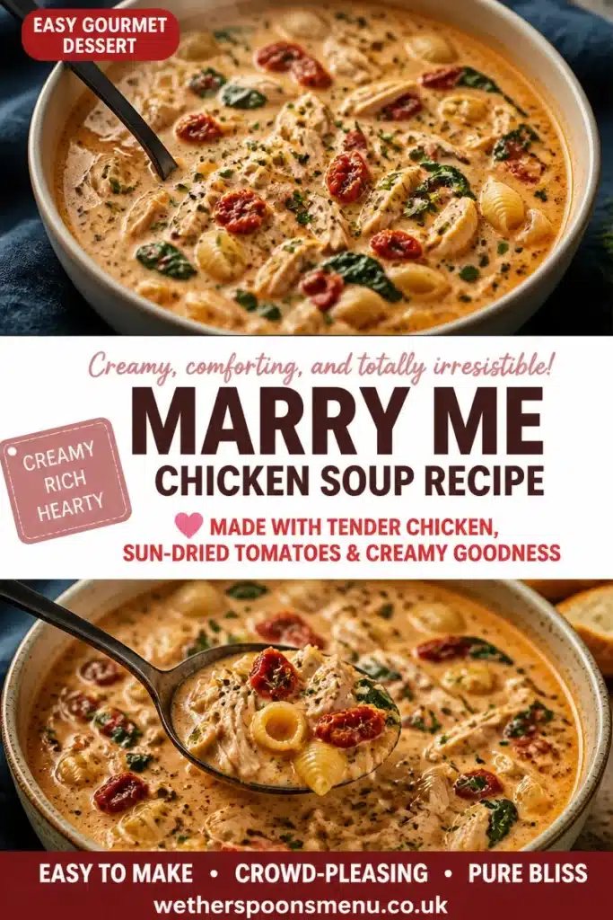 Creamy one-pot Marry Me Chicken soup served in a bowl with herbs and ingredients.