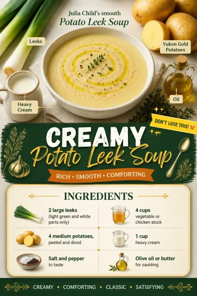 Bowl of creamy potato leek soup garnished with fresh herbs.