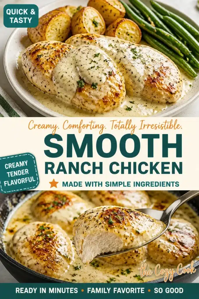 Creamy Ranch Chicken Dinner served with vegetables on a plate.