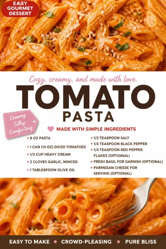 Creamy tomato pasta dish served in a bowl garnished with herbs