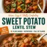 Bowl of hearty sweet potato lentil stew with fresh herbs and spices