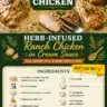 Herb-infused ranch chicken served in a creamy sauce on a plate