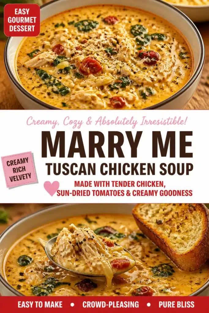 Bowl of Marry Me Tuscan Chicken Soup garnished with herbs