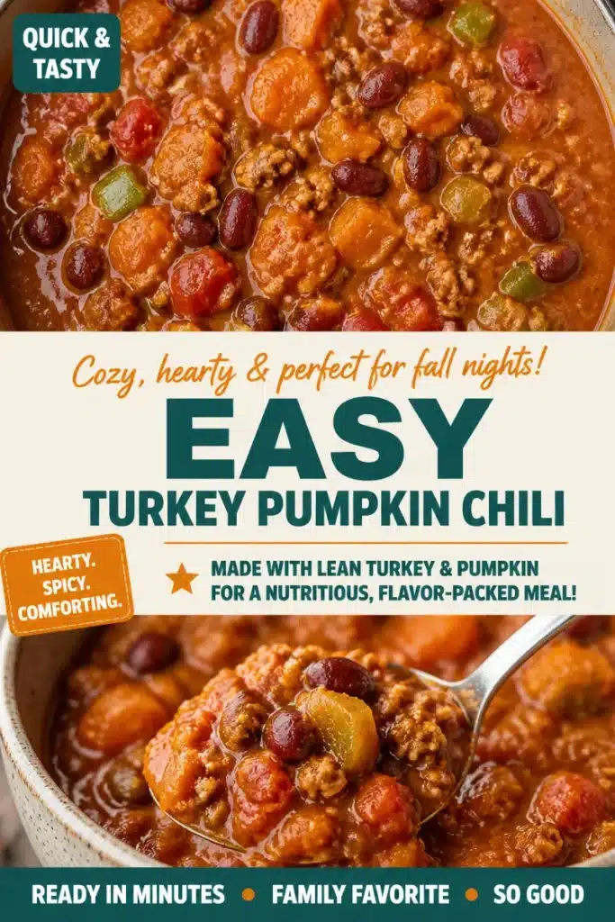 Bowl of One-Pot Turkey Pumpkin Chili topped with herbs and served with bread