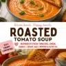 Bowl of oven-roasted tomato soup topped with fresh basil