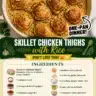 Skillet Chicken Thighs served with Rice in a pan