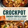 Bowl of Slow Cooker Chicken Tortilla Soup topped with crispy tortilla strips